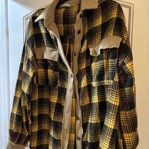 POL Tan and Black Plaid Jacket